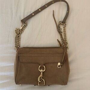 Rebecca Minkoff Tan Gold Crossbody Bag with Chain Detail